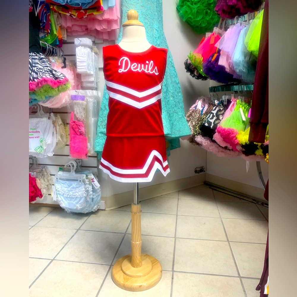 Child Size 4-10 Devils Red & White Little Cheerleader Cheerleading Uniform NWT